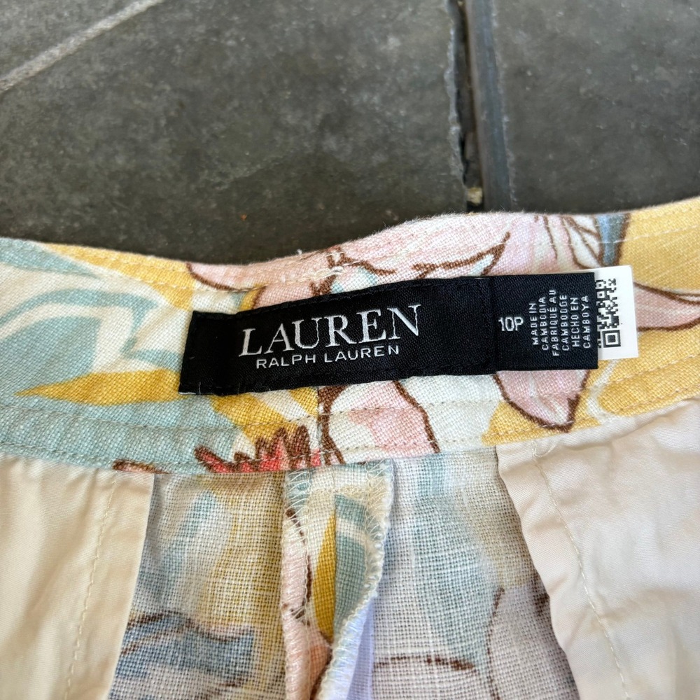 Lauren Ralph Lauren 100% Linen Shorts Women's 10P Floral Print Vacation Summer - Picture 4 of 9
